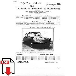 1969 Citroen DS 20 FIA homologation form PDF download